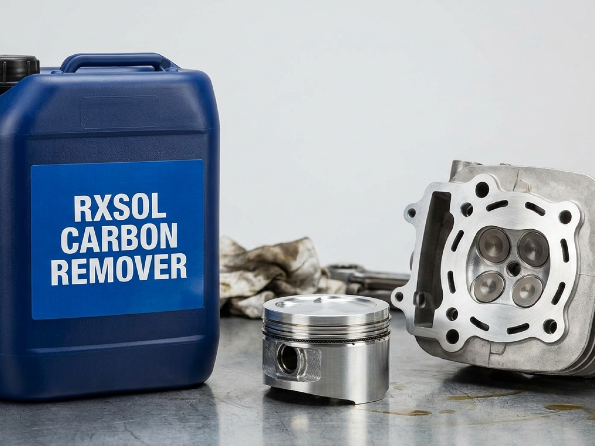 Carbon remover container with cleaned engine parts